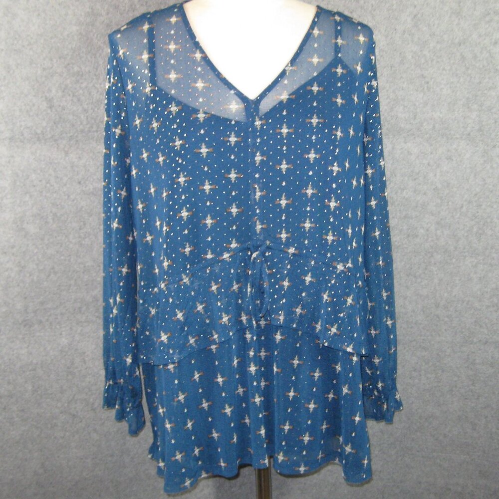 Style & Co Mesh Top 2X Ruffle Front Blue